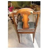 Vintage Wooden Chair with Floral Upholstery and Matching Footstool