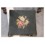 Vintage Wooden Chair with Floral Upholstery and Matching Footstool