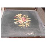 Vintage Wooden Chair with Floral Upholstery and Matching Footstool