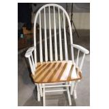 White Wooden Rocking Chair with Natural Wood Seat