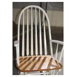 White Wooden Rocking Chair with Natural Wood Seat