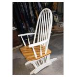 White Wooden Rocking Chair with Natural Wood Seat