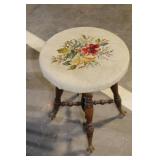 Antique Wooden Stool with Floral Embroidered Cushion