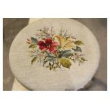 Antique Wooden Stool with Floral Embroidered Cushion