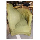 Pair of Vintage Green Upholstered Barrel Chairs