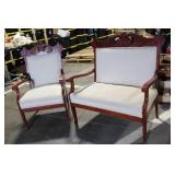 Antique Wooden Armchair and Settee Set with Carved Detailing