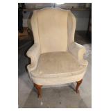 Vintage Beige Wingback Armchair with Wooden Legs