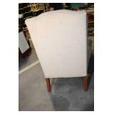Vintage Beige Wingback Armchair with Wooden Legs