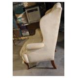 Vintage Beige Wingback Armchair with Wooden Legs