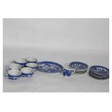 Set of 21 Blue Willow China Dishes and Cups