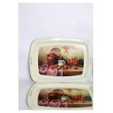 Set of 10 Vintage Decorative Serving Trays with Floral and Fruit Designs