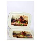 Set of 10 Vintage Decorative Serving Trays with Floral and Fruit Designs