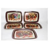 Set of 10 Vintage Decorative Serving Trays with Floral and Fruit Designs