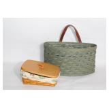 Longaberger Handwoven Basket with Lid and Woven Trim Basket Set