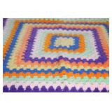 Colorful Handmade Crochet Blanket with Fringe Accents