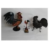 Set of 3 Decorative Rooster-Themed Metal Items