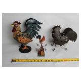 Set of 3 Decorative Rooster-Themed Metal Items