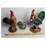 Set of 3 Decorative Rooster Figurines with Americana Theme