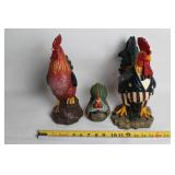 Set of 3 Decorative Rooster Figurines with Americana Theme