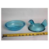 Vintage Blue Glass Hen on Nest Candy Dish