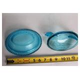Vintage Blue Glass Hen on Nest Candy Dish