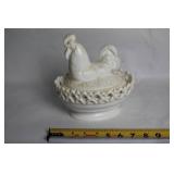 White Ceramic Hen on Nest Lidded Dish