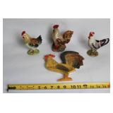 Set of 4 Ceramic Rooster Figurines and Tray