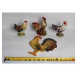 Set of 4 Ceramic Rooster Figurines and Tray