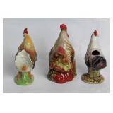 Set of 4 Ceramic Rooster Figurines and Tray