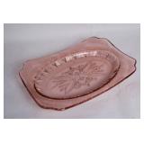 Antique Pink Depression Glass Oval Platter with Etched Design