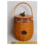 Longaberger Handwoven Basket with Lid and Plaid Liner