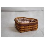 Longaberger Heart-Shaped Handwoven Basket with Floral Liner