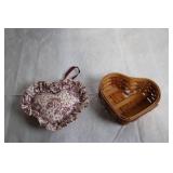 Longaberger Heart-Shaped Handwoven Basket with Floral Liner