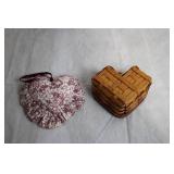 Longaberger Heart-Shaped Handwoven Basket with Floral Liner