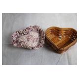Longaberger Heart-Shaped Handwoven Basket with Floral Liner