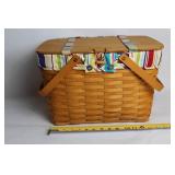 Longaberger Handwoven Picnic Basket with Striped Liner
