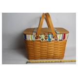 Longaberger Handwoven Picnic Basket with Striped Liner