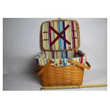 Longaberger Handwoven Picnic Basket with Striped Liner