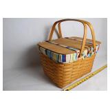 Longaberger Handwoven Picnic Basket with Striped Liner