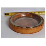 Vintage Leather and Glass Ashtray with Horse Design