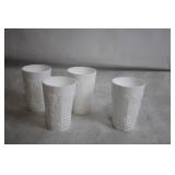 Set of 4 Vintage White Milk Glass Cups with Grape Vine Design