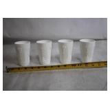 Set of 4 Vintage White Milk Glass Cups with Grape Vine Design