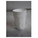 Set of 4 Vintage White Milk Glass Cups with Grape Vine Design