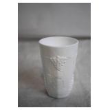 Set of 4 Vintage White Milk Glass Cups with Grape Vine Design