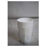 Set of 4 Vintage White Milk Glass Cups with Grape Vine Design