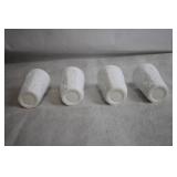 Set of 4 Vintage White Milk Glass Cups with Grape Vine Design