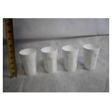 Set of 4 Vintage White Milk Glass Cups with Grape Vine Design