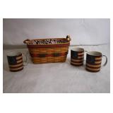Patriotic Longaberger Basket with 3 Flag Mugs