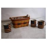 Patriotic Longaberger Basket with 3 Flag Mugs