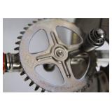 Vintage Glass Hand Mixer with Red Handle and Measuring Cup